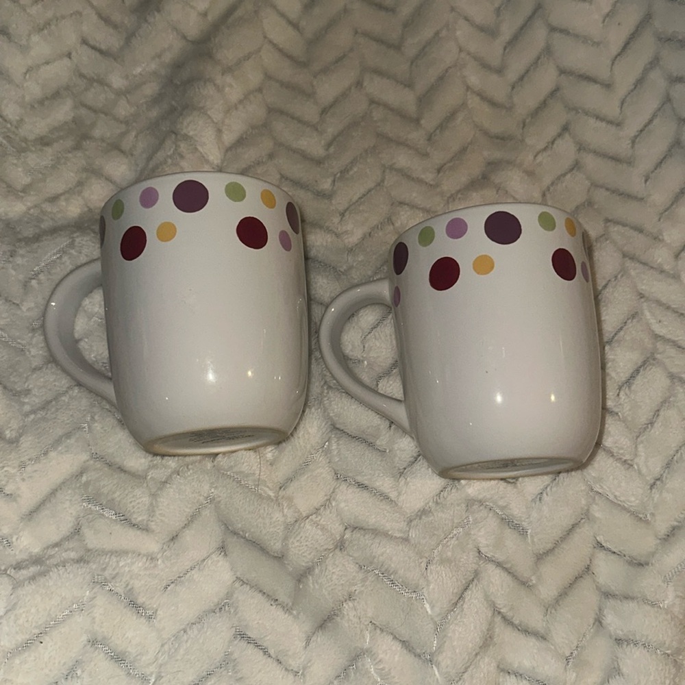 Pampered Chef Simple Additions Polka Dots Coffee Mugs Cups Set of 2